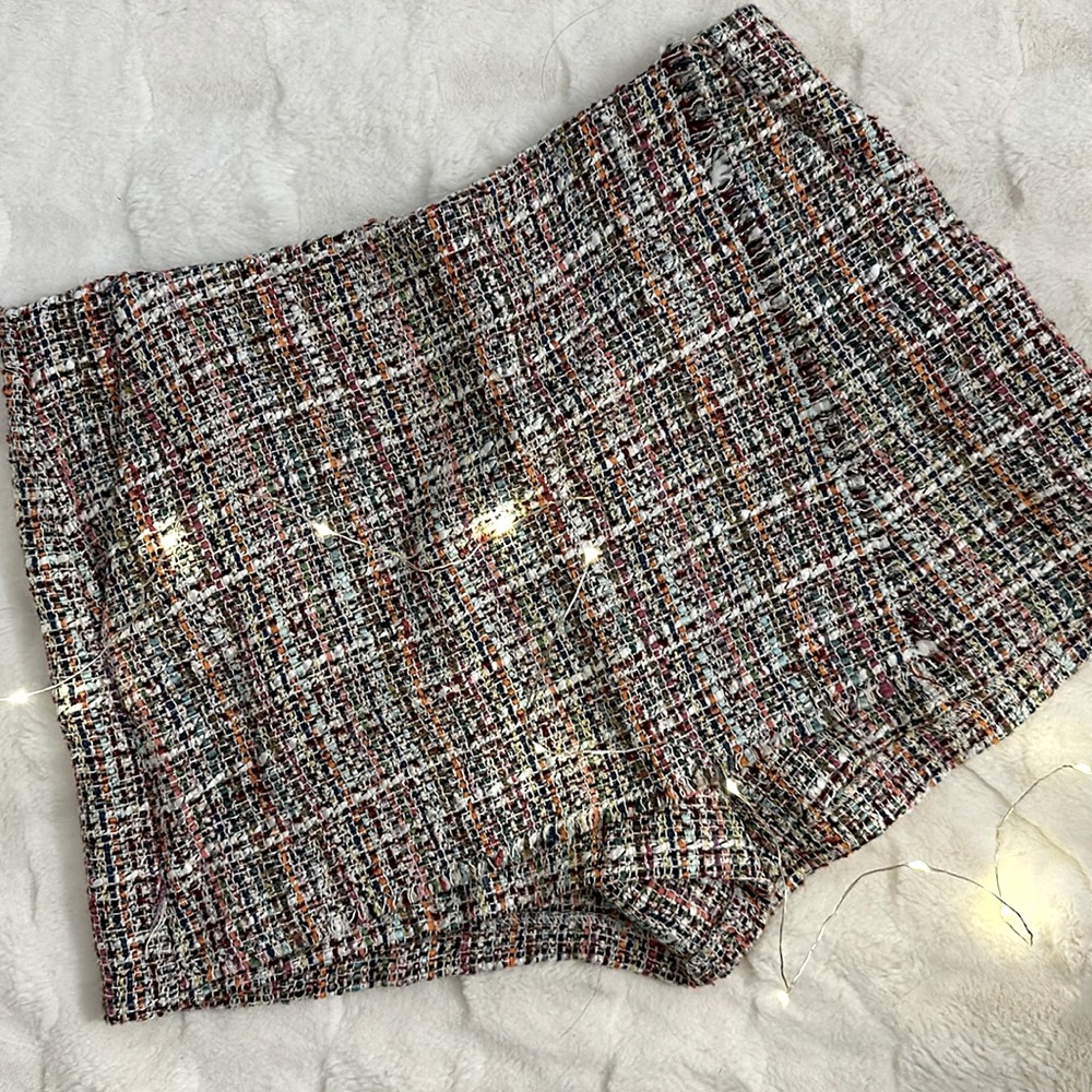 Zara Multicolor Tweed Shorts Skort